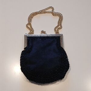 VINTAGE  Black Evening Bag with Gold Chain (Made In Italy)